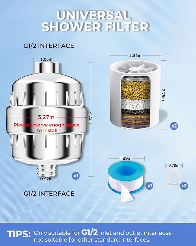 30 Stage VeoryFly Shower Filter with Vitamin C, Shower Filter for Hard Water, High Output Shower Water Filter with 2 Replaceable Filter Cartridges, Water Softener Filter to Remove Chlorine