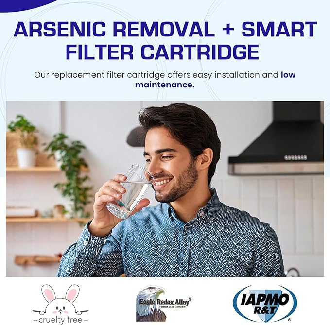 Crystal Quest Arsenic Removal + SMART Filter Cartridge 4-5/8" x 20" - Reduces Arsenic,Long-Lasting, Easy Installation, Heavy-Duty Water Filtration