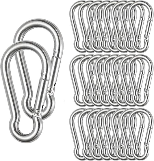 Stainless Steel Spring Snap Hook Carabiner M6 M8 M10 Heavy Duty Carabiner Clip Spring Clips Keychain 5/16 Inch Quick Links for Backpack, Hammocks, Camping, Swing(16/30/10PCS)