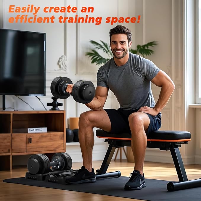 Adjustable Dumbbells Set of 2, 1 Hand Adjustable Weights Dumbbells Set, 5 in 1/10 in 1 Free Dumbbell with Anti-Slip Texture Handle, 25/55/80lb Pair Weight Set For Home Gym Suit both Men and Women-FlexoryFit