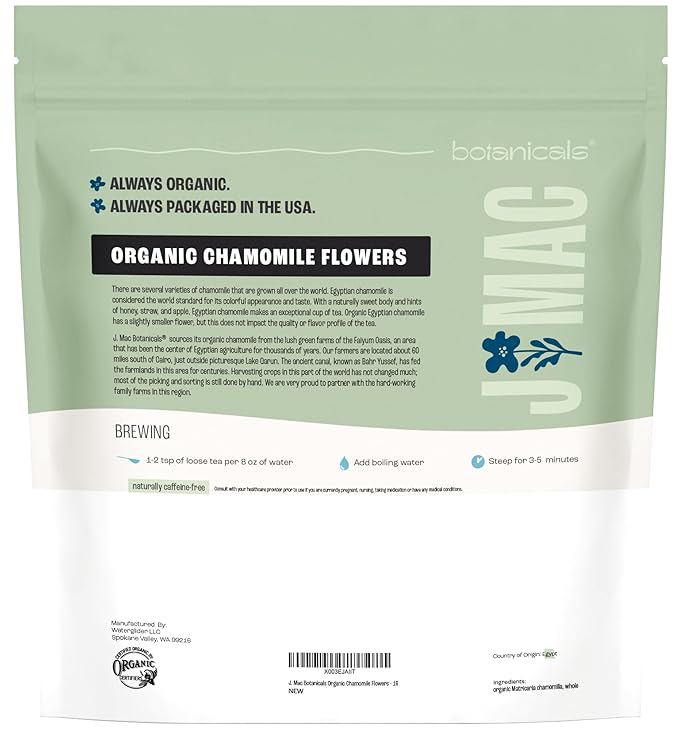 J Mac Botanicals, Organic Chamomile Flowers (1 pound), Certified USDA Organic. Whole Dried Chamomile Flower, Loose Leaf Tea-FlexoryFit