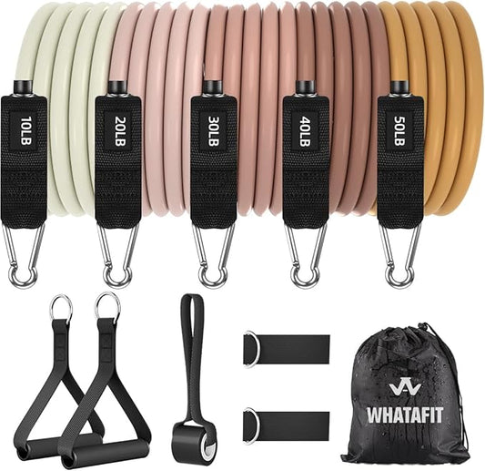WHATAFIT Resistance Bands, Exercise Bands，Resistance Bands for Working Out, Work Out Bands with Handles for Men and Women Fitness, Strength Training Home Gym Equipment-FlexoryFit