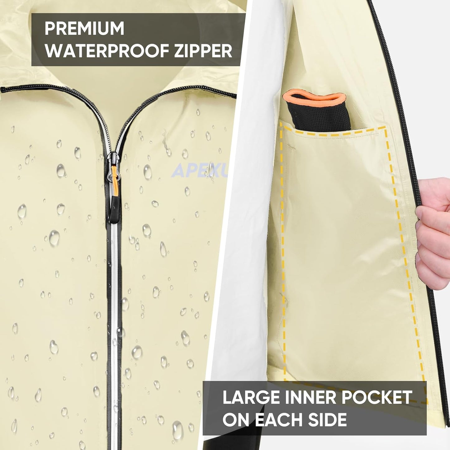 APEXUP Packable Rain Jacket Men with Reflective Zipper, Lightweight Waterproof Raincoat, Mens Rain Jacket for Outdoor Sports