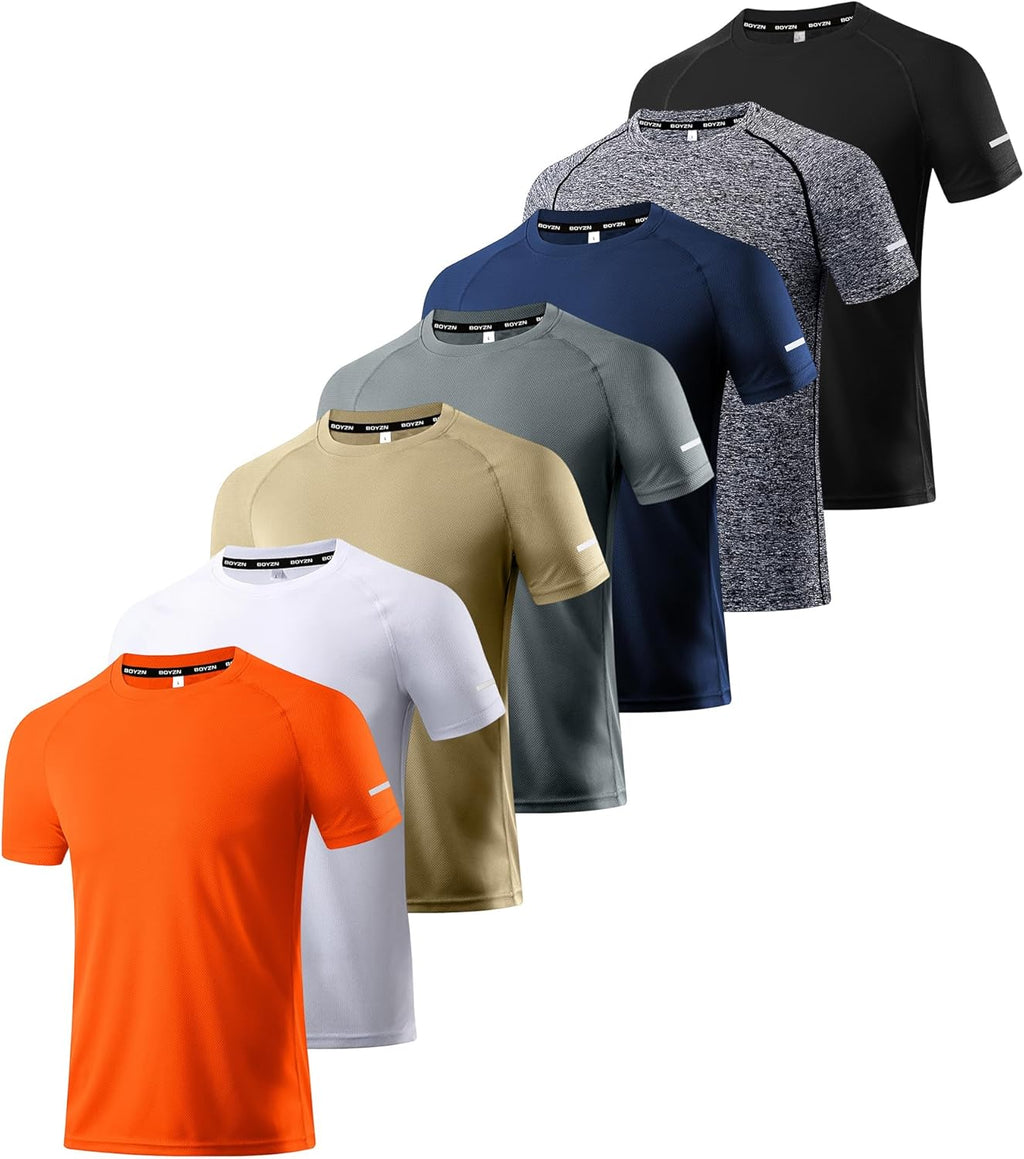 Boyzn 1, 3, 5 or 7 Pack Men's Workout Running Shirts, Dry Fit Moisture Wicking T-Shirt, Gym Athletic Short Sleeve Tee Shirts