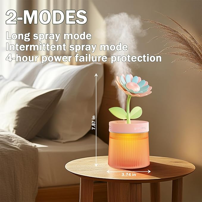 Cute Mini Humidifier 320mL Cool Mist Humidifie mute with 2 Mist Modes,for Home/Nursery/Office,Portable Mini Air Moisturizer,rechargeable mini humidifier(Sunflower Green)