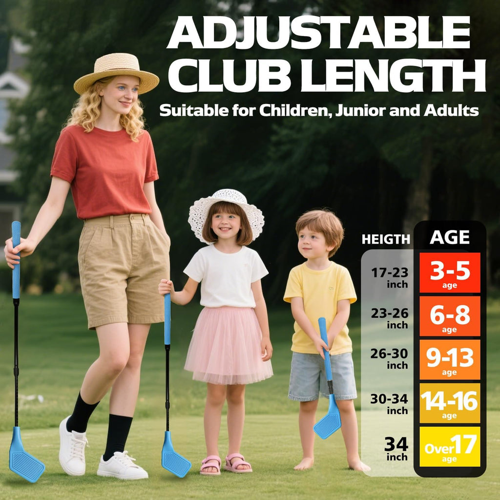 Kids Golf Club Set, Adjustable Backyard Outdoor Indoor Golf Clubs with Oversized Club Heads for Kids, Juniors, and Family Play Golf Game in Grass, Parks, Yards (Blue)