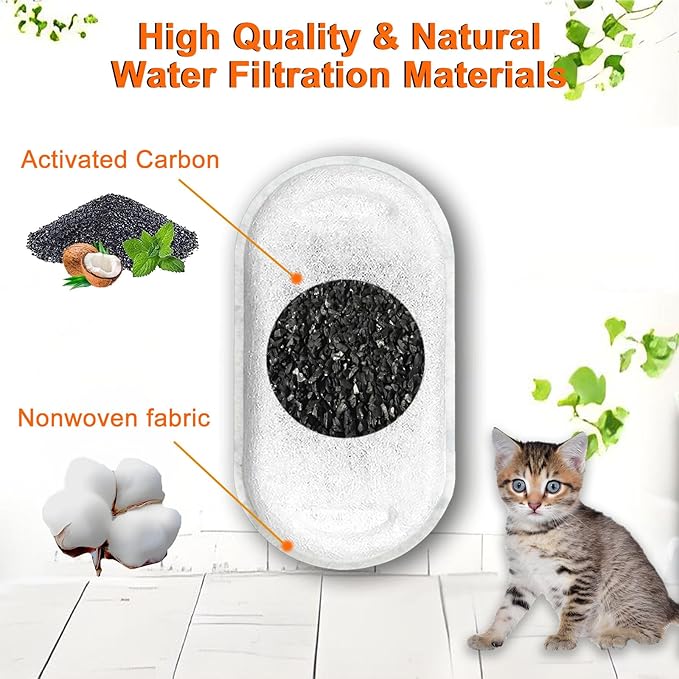 Cat Water Fountain Filters, 4 Filters+4 Sponge Replacement Filters for 108/3.2L and 67oz/2LStainless Steel Pet Water Dispenser for Dog (4 Sets)
