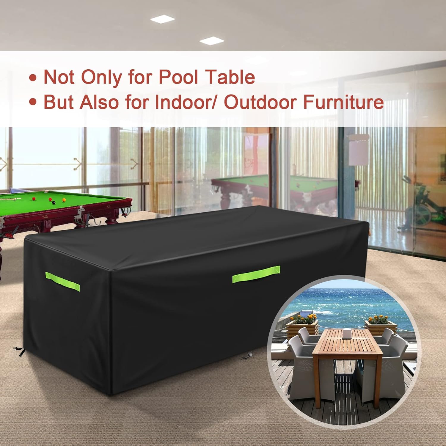 GEMITTO 7/8/9 ft Pool Table Cover, Waterproof Billiard Cover Polyester Fabric for Snooker Billiard Table (102x53x32in) Black