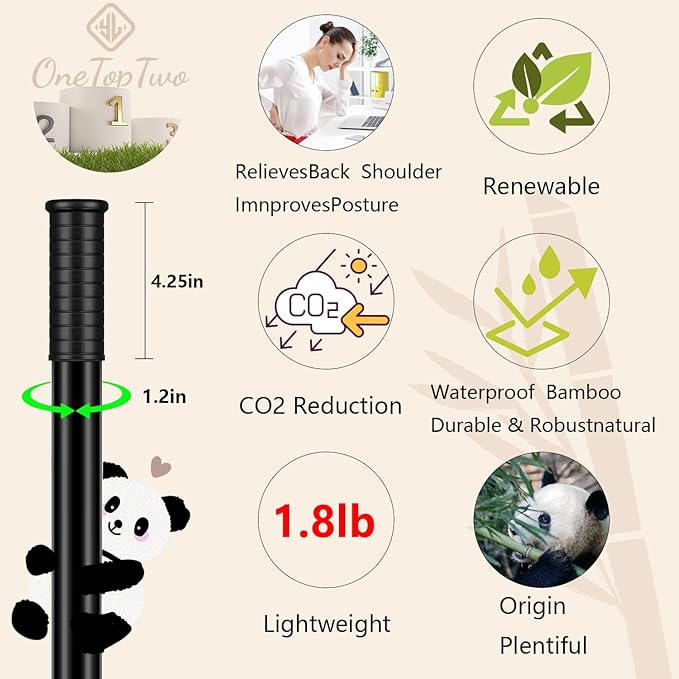 5ft Yoga Stick from Natural Bamboo with Non-Slip Handle-Stretching Stick for Mobility, Flexibility,Exercise,Workout, Physical Therapy,Pilates,Balance Fitness-Access Online Video Guide Without Any Info-FlexoryFit