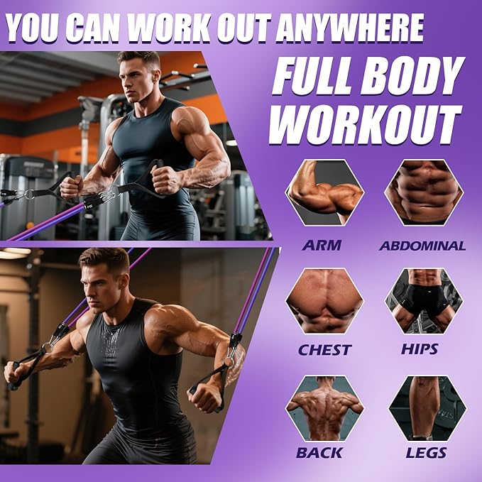 WHATAFIT Resistance Bands, Exercise Bands，Resistance Bands for Working Out, Work Out Bands with Handles for Men and Women Fitness, Strength Training Home Gym Equipment-FlexoryFit