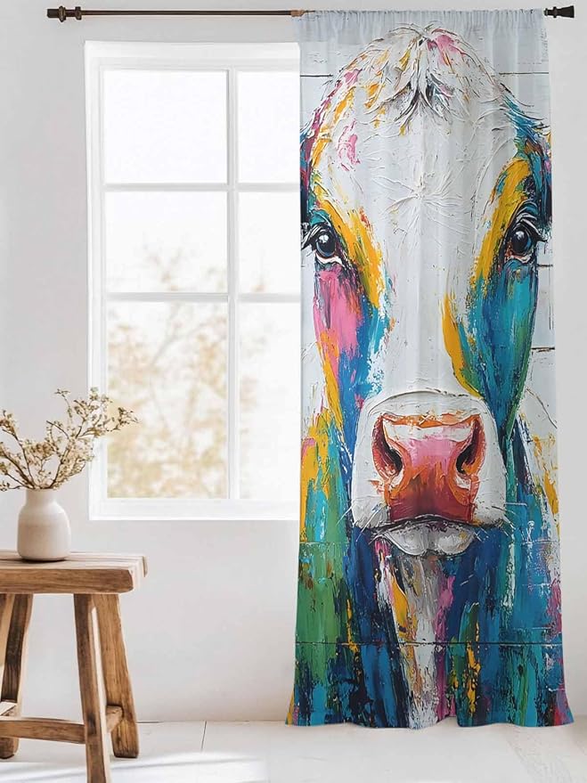 Sheer Curtains 84 Inches Long, Farmhouse Oil Painting Semi Sheer Curtains Light - Image 3