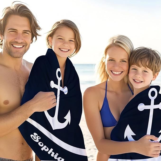 JML Personalized Beach Towel with Name, Custom Anchor Beach Towel, Customized Microfiber Pool Towel, Quick Dry & Absorbent Swim Towel for Adult,Anniversary, Birthday, Summer Holiday,Vacation-FlexoryFit
