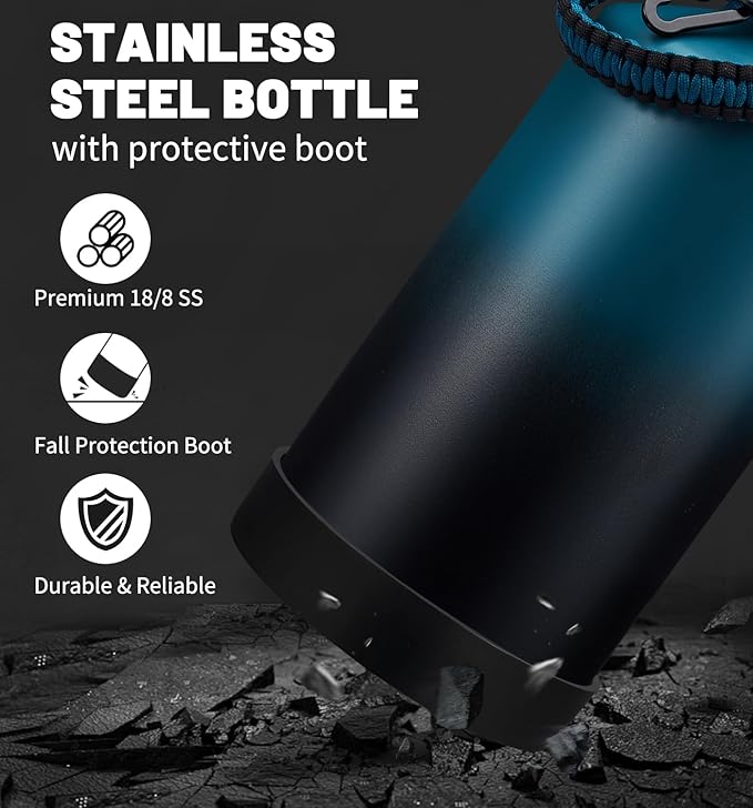 1 Gallon Insulated Water Bottle - with Straw & Auto Chug Lid, Paracord Handle, Bottle Sleeve, 128 oz Stainless Steel Water Bottle, Large Metal Gallon Water Jug Canteen for Sport Work-FlexoryFit