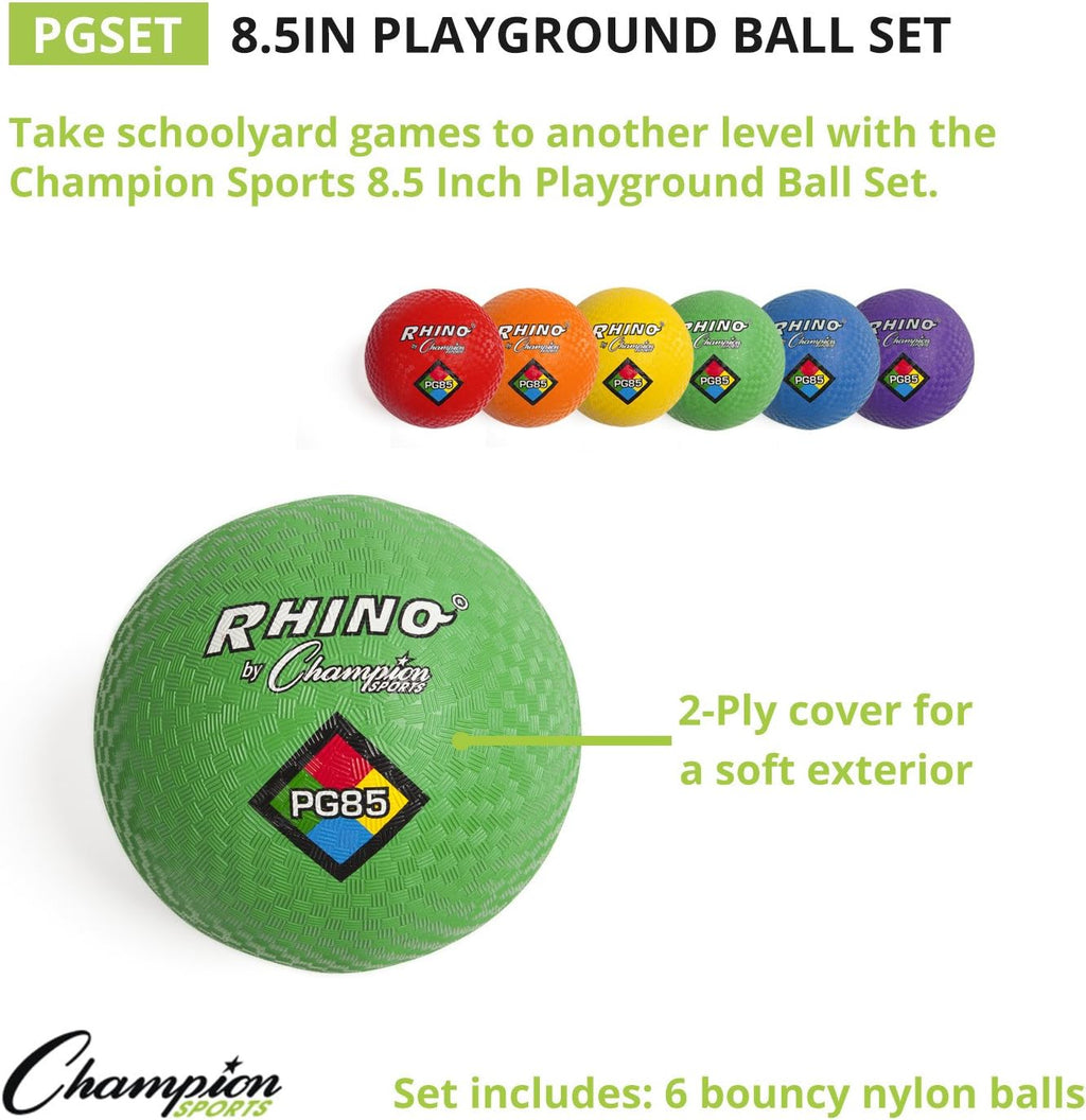 Champion Sports Playground Balls – Single Balls & Sets, Multiple Colors, Durable Nylon-Wound Construction for Kickball & Indoor/Outdoor Play