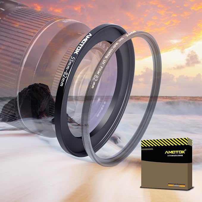 55mm Lens to 82mm Camera Lens Adapter, 55mm to 82mm Filter Step-up Ring Adapter by AMOTOK