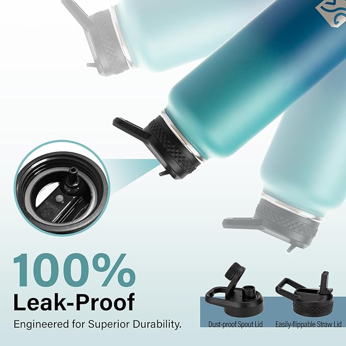 Insulated Water Bottle | Thickened Stainless Steel Vacuum Metal | Portable Sports Water Jug for Gym and Hiking with Straw, Carrier Bag, Handle Strap | BPA-Free 40 oz-FlexoryFit