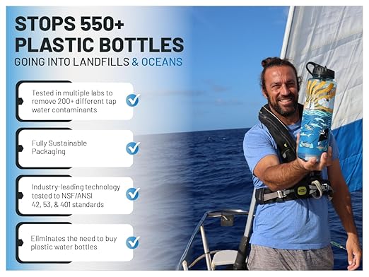 Epic Water Filters Nalgene OG Water Bottle with Filter, USA Made, BPA Free, Removes 99.99% Tap Water Contaminants, Forever Chemicals, Sailing One Life Art, 32 oz