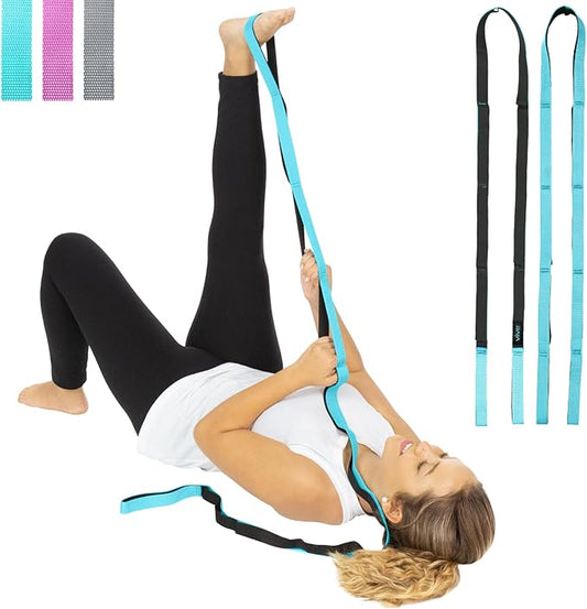 Vive Stretch Strap (75" - 10 Loops) - Leg Stretch Band to Improve Flexibility - Stretching Out Yoga Strap - Exercise and Physical Therapy Belt for Rehab, Pilates and Gymnastics with Guide Book-FlexoryFit