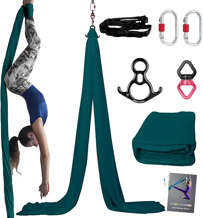 PRIOR FITNESS Aerial Silks Kit Colorful 9/15/20 Yards 40D Nylon Fabric Hammock Set With Hardware & Guide for All Levels Of Aerial Yoga Practice and Acrobatic Flying For Adults Aerial silk-FlexoryFit