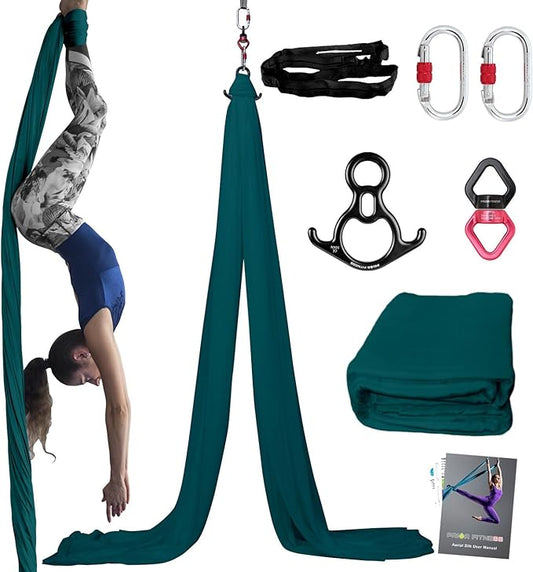 PRIOR FITNESS Aerial Silks Kit Colorful 9/15/20 Yards 40D Nylon Fabric Hammock Set With Hardware & Guide for All Levels Of Aerial Yoga Practice and Acrobatic Flying For Adults Aerial silk-FlexoryFit