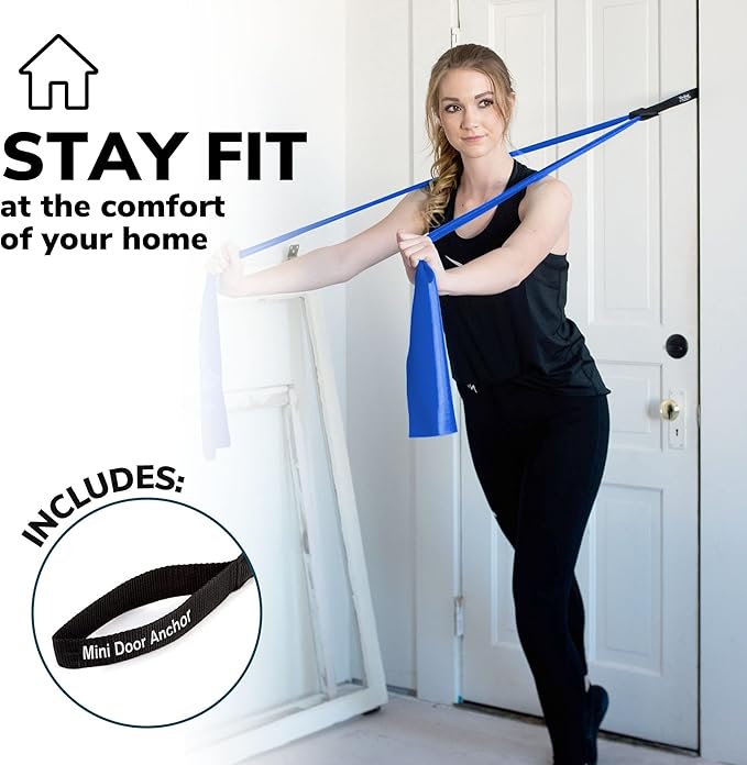 7Ft Long Resistance Bands for Stretching - Resistance Bands Set with Door Anchor - Exercise Bands Including Carry Pouch, E-Book & App - Latex-Free Workout Bands-FlexoryFit