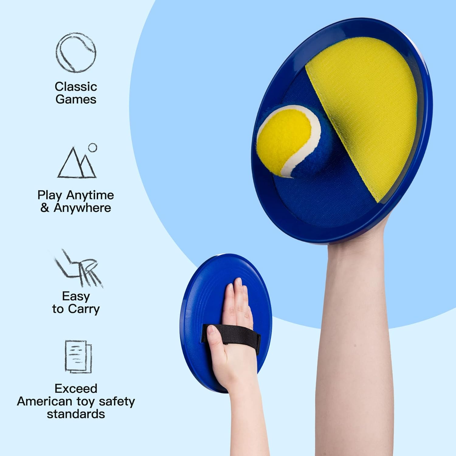EVERICH TOY Upgraded Toss and Catch Ball Game Set - Indoor and Outdoor Games for Kids 3-12, Beach Sand Pool Water Toy Includes 2 Paddles 2 Sticky Balls, Great Birthday Gifts for Boys Girls