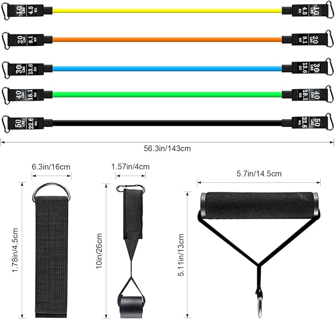 Resistance Bands Set, Himaly Exercise Bands Strength Training Fitness Bands Workout Elastic Bands with Legs Ankle Straps, Door Anchor, Handles & Carry Bag for Home Outdoor Workouts-FlexoryFit