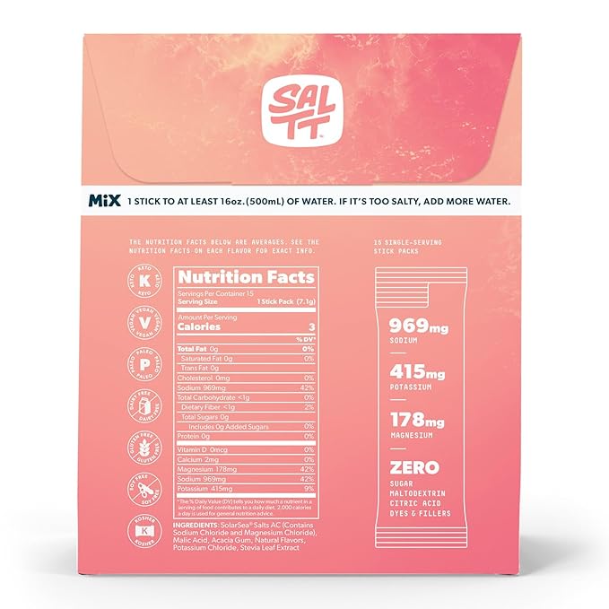 Keto Chow SALTT Electrolytes Powder Packets, Fruit Variety Pack (15 Packets) - Magnesium, Potassium, Sodium, Trace Minerals - Vegan & Gluten Free - Travel Essentials - Made in USA-FlexoryFit