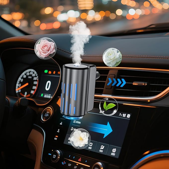 Car Air Freshener,Smart Car Air Freshener, Suitable For Car Diffusers And Home Use,Automatic On/Off,10 Scents,Car Diffusers Have 3 Adjustable Modes,Car Essential Oil Diffusers Have 20 Refill Bottles