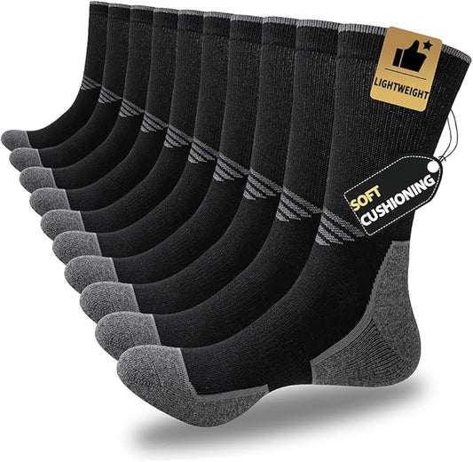 JOYNÉE 5/10 Pairs Mens Lightweight Athletic Crew Socks Cushioned Breathable Long Socks for Sports Running-FlexoryFit