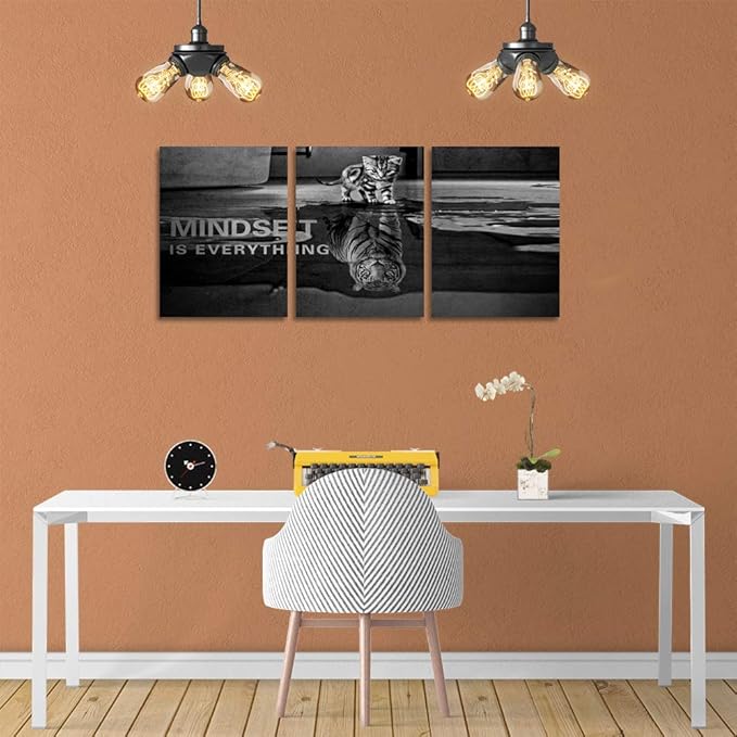 3 Panels Mindset is Everything Motivational Canvas Wall Art Inspirational Entrepreneur Quotes Poster Print Artwork Painting Picture for Framed Home Decoration Living Room office bedroom 36''W x 16''H-FlexoryFit