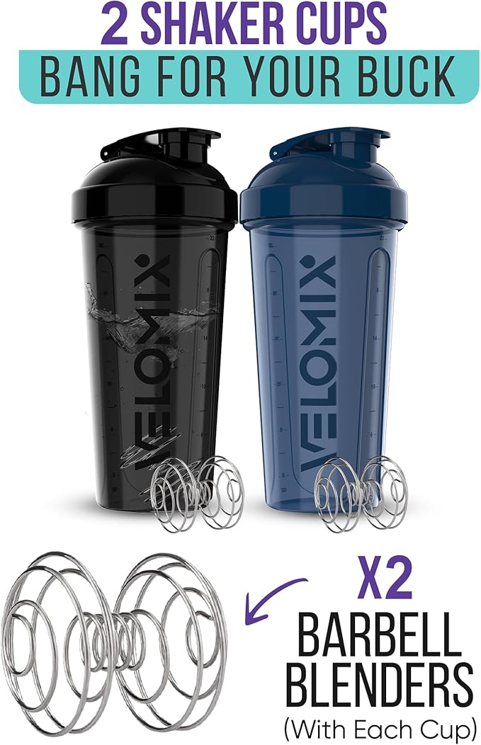'-2 Pack- 28 oz Protein Shaker Bottles for Protein Mixes - 2x Wire Whisk | Leak Proof Shaker Cups for Protein Shakes | Protein Shaker Bottle Pack | Shakers for Protein Shakes-Blue&Black-FlexoryFit