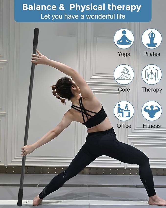 Yoga Stick, 5ft Exercise Stick for Mobility, Stretching Stick with Non-Slip Ends, Exercise Dowel for Pilates, Balance Pole and Stretch Bar for Stretching Equipment-FlexoryFit
