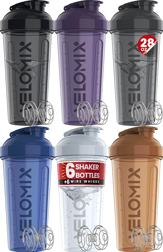 '-6 PACK- 28 oz Protein Shaker Bottle for Protein Mixes - 6x Wire Whisk | Leak Proof Shaker Cups for Protein Shakes | Protein Shaker Bottle Pack | Protein Shake Cup (Elemental Mix)-FlexoryFit