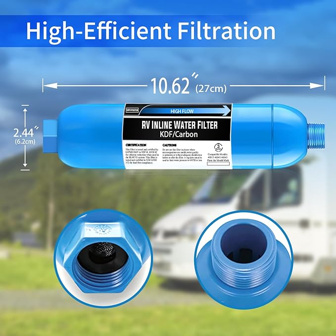 Lifefilter RV Inline Marine Water Filter, Reduces Chlorine, Bad Taste&Odor for RVs,NSF Certified with Flexible Hose Protector (Pack of 4)