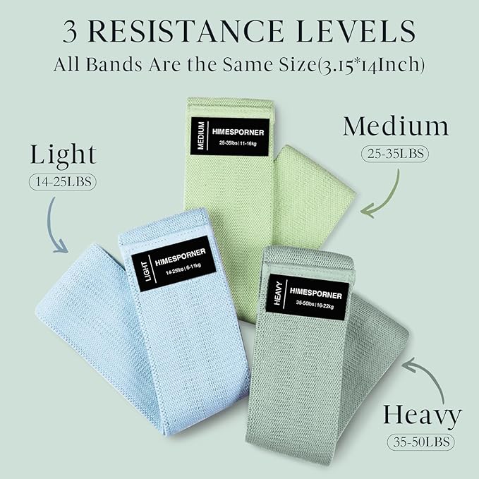 Wide Fabric Resistance Bands for Working Out, 3 Level Non-Slip Exercise Booty Bands for Women & Men Leg and Glutes with Hair Ties and Tape Measure - for Home Gym Workout, Yoga, Pilates-FlexoryFit