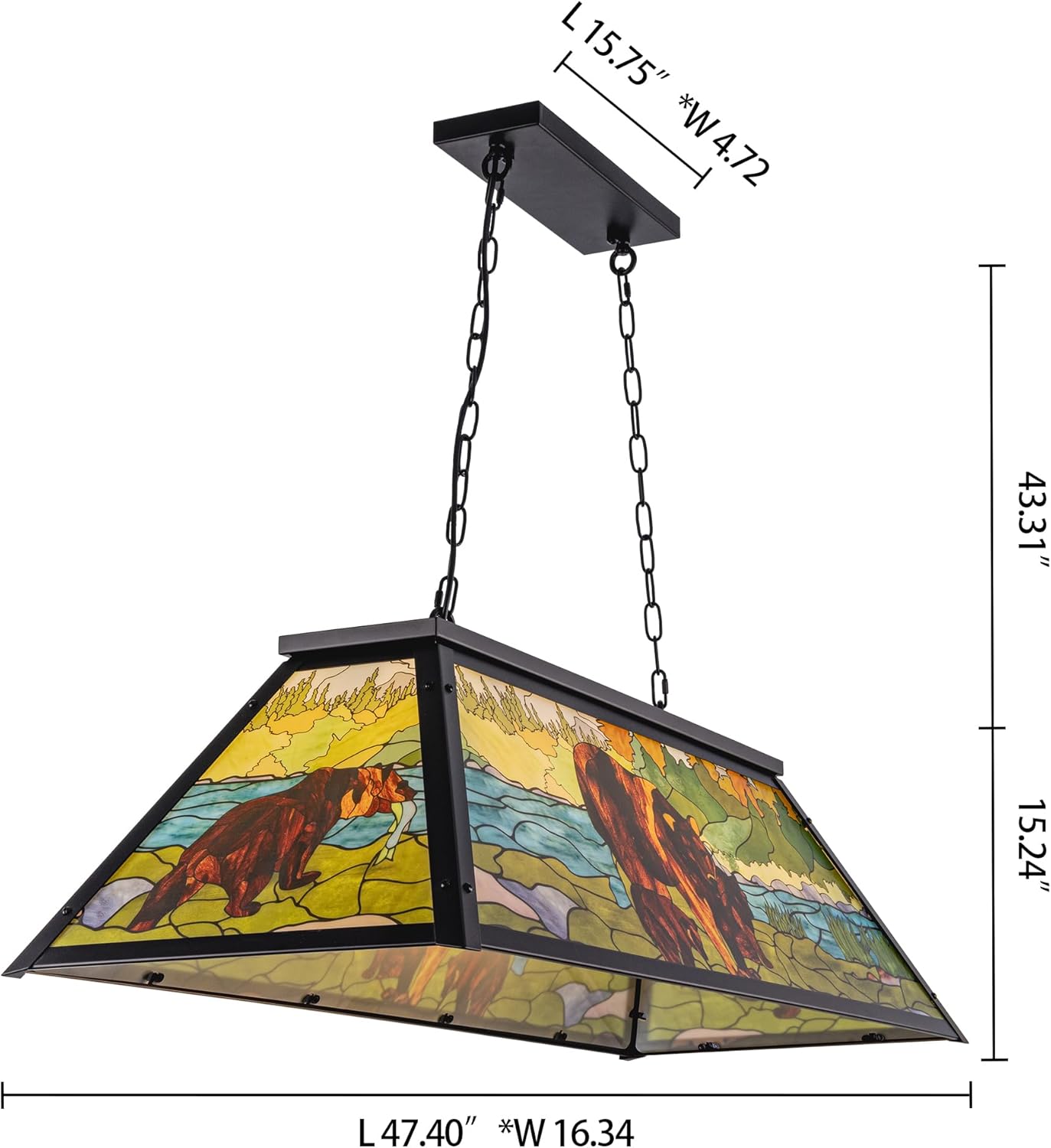 Wellmet Tiffany Pool Table Light, Billiards Chandelier Pendant Light, 4-Lights Rustic Pendant Light, for Kitchen Island, Snooker Table, Party Men's Cave, Game Room