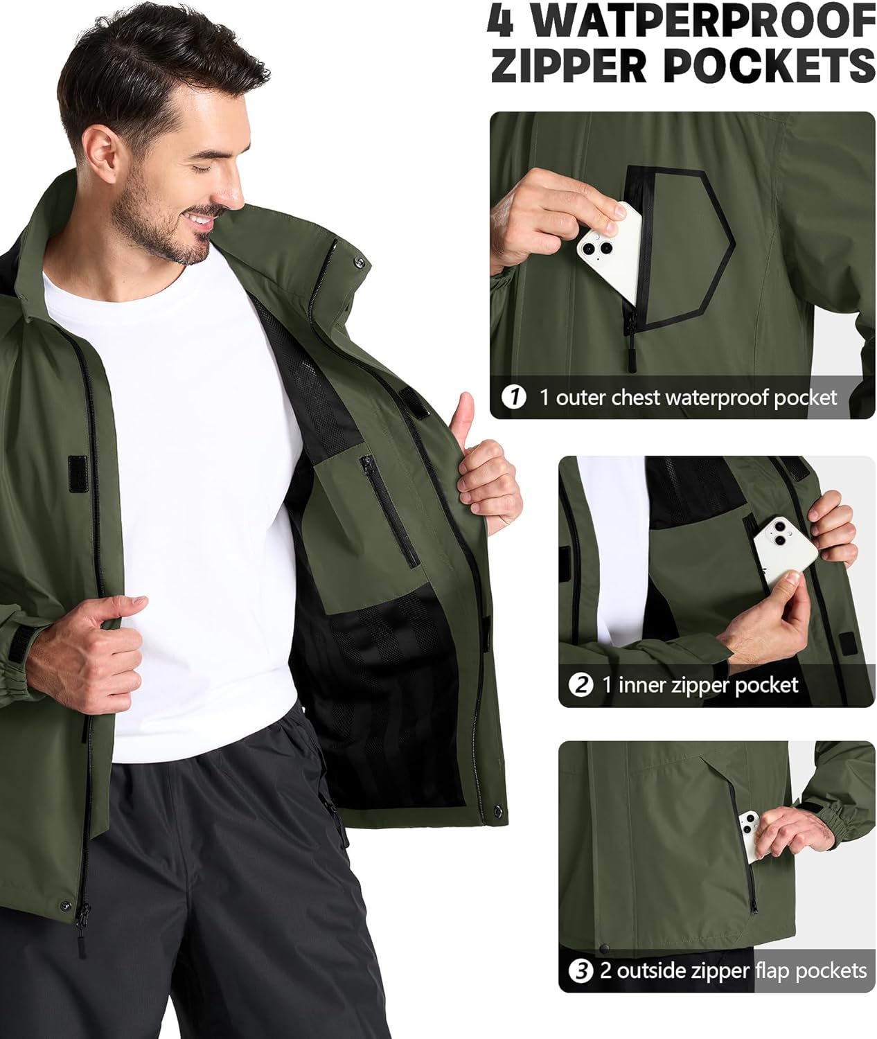 SWISSWELL Mens Rain Jackets Waterproof with Hood Men Windbreaker Jackets Lightweight Rain Coats for Golf Fishing Hiking