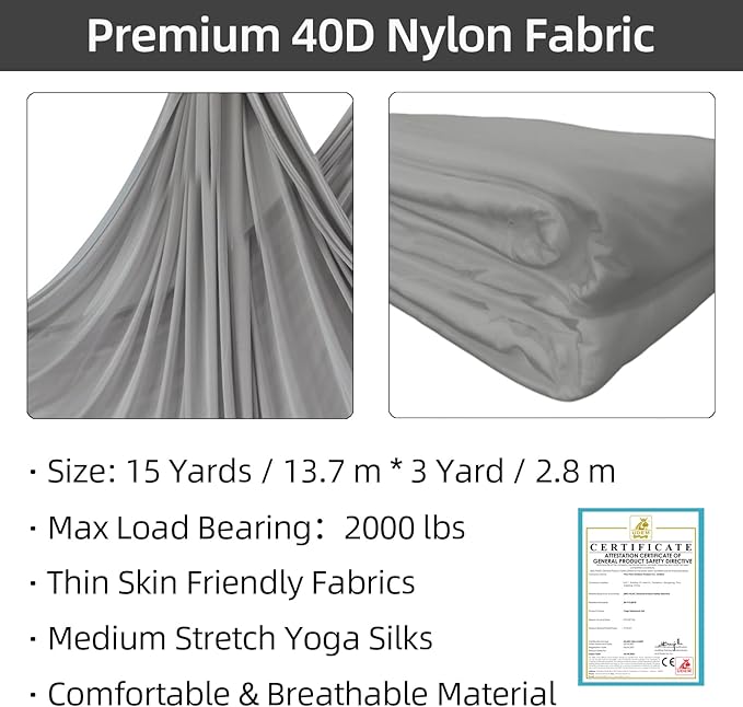 PRIOR FITNESS Aerial Silks Kit Colorful 9/15/20 Yards 40D Nylon Fabric Hammock Set With Hardware & Guide for All Levels Of Aerial Yoga Practice and Acrobatic Flying For Adults Aerial silk-FlexoryFit