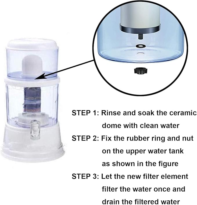 HUI NING Replacement Ceramic Dome Water Filter and Faucet Kit for Countertop,Household Water Bucket, Water Cooler Filtration Systems Water Pitcher (2 Dome Filters & 2 Black Taps)