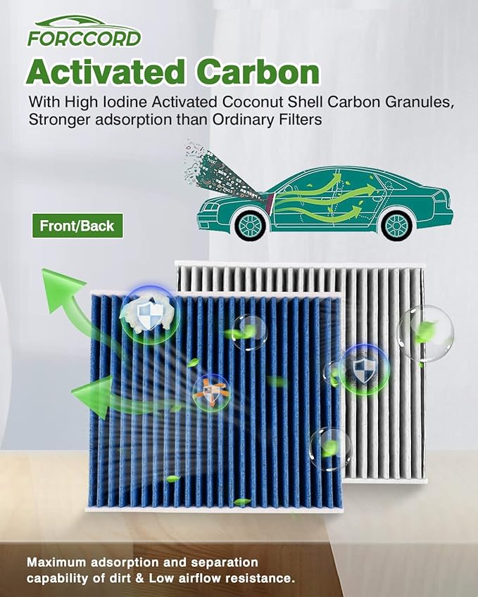 2-Pack HEPA Cabin Air Filter Fits for Accent Elantra Elantra Coupe Elantra GT Forte Forte5 Forte Koup Rondo Activated Carbon Cabin Filter Replacement CF10728 97133-2H000 Car Accessories