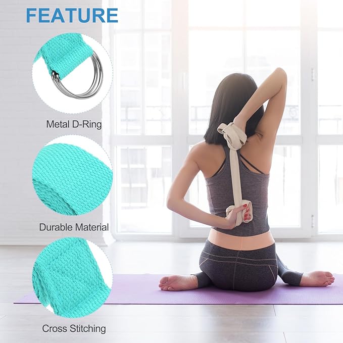 PATIKIL Yoga Strap for Stretching, Cotton Yoga Belt with Adjustable Metal D-Ring Buckle Stretch Band for Fitness Pilates-FlexoryFit