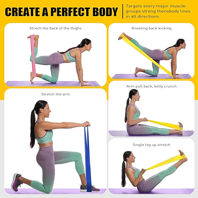 Resistance Bands, Exercise Bands, Physical Therapy Bands for Strength Training, Yoga, Pilates, Stretch Elastic Band with Different Strengths, Workout Bands for Home Gym-FlexoryFit