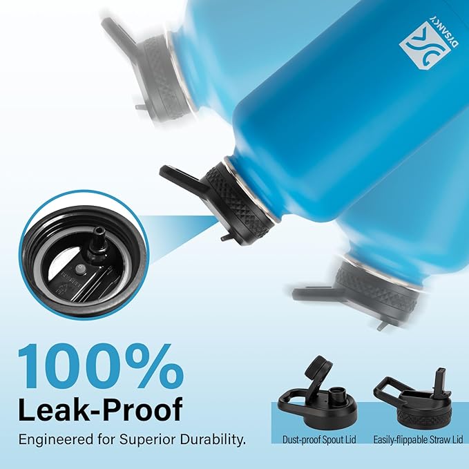 Insulated Water Bottle | Thickened Stainless Steel Vacuum Metal | Portable Sports Half Gallon Large Water Jug for Gym and Hiking with Straw, Carrier Bag, Handle Strap | BPA-Free 64 oz-FlexoryFit