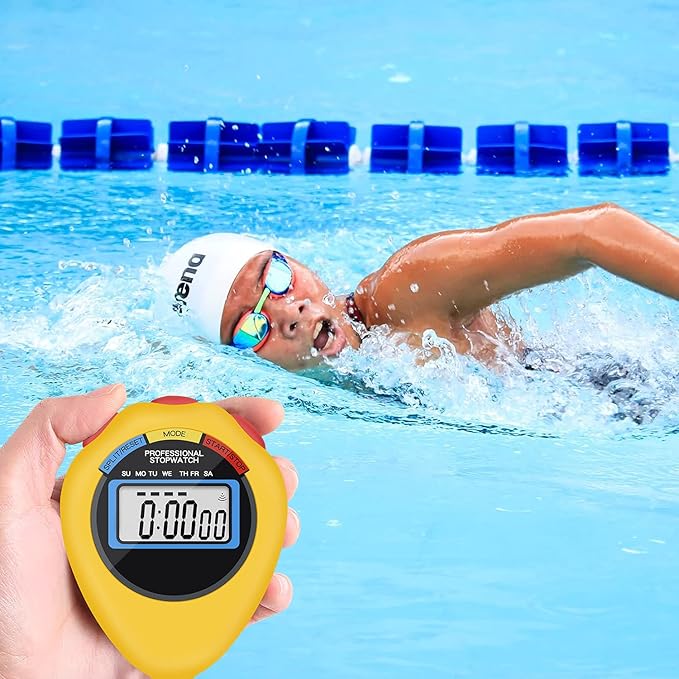 12 Pack Multi-Function Electronic Digital Sport Stopwatch Timer, Large Display with Date Time and Alarm Function,Suitable for Sports Coaches Fitness Coaches and Referees (Yellow)-FlexoryFit