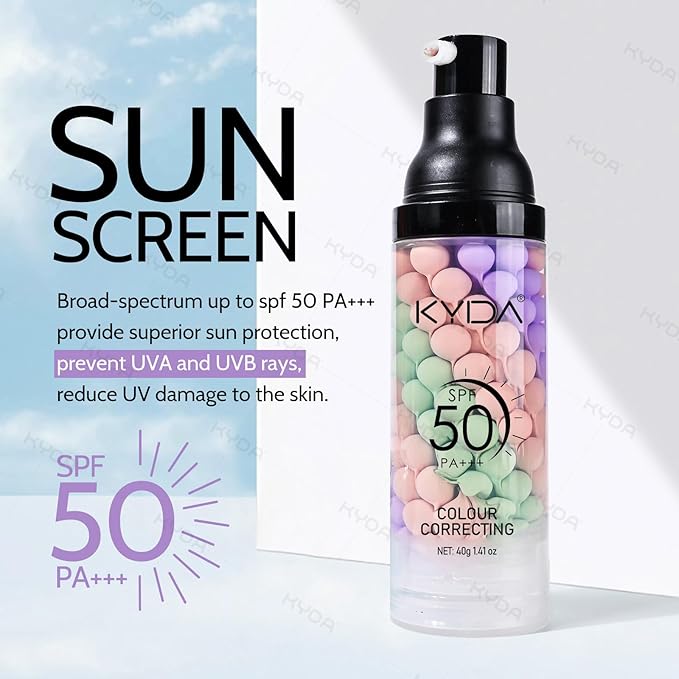 KYDA 2PCS Color Correcting Primer,SPF Makeup 50 PA+++,Color Correcting Serum, Moisturizing Makeup Primer, One Step Brightening Primer to Even Skin Tone, Oil Control Skin Corrector,Purple Pink Green-FlexoryFit