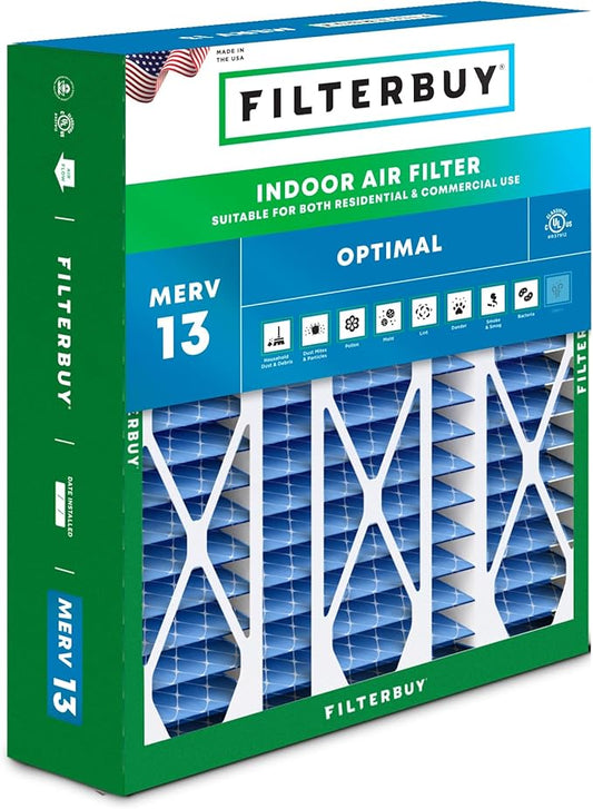 Filterbuy 20x25.25x3.5 Air Filter MERV 13 Optimal Defense (1-Pack), Pleated HVAC AC Furnace Air Filters Replacement for Aprilaire Space-Gard 102/2120 (Actual Size: 19.94 x 25.38 x 3.75 Inches)