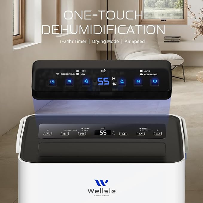 Energy Star Dehumidifier, 80 Pints Dehumidifier for Basement, Smart Humidity Adjustment with 1.32 Gal Water Tank and Drain Hose, Silent & Efficient for Home Bedroom Garage Large Room