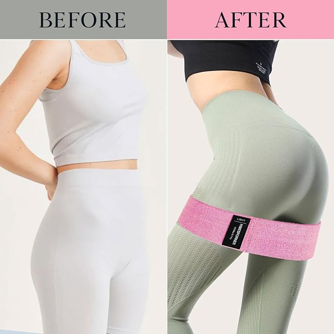 Wide Fabric Resistance Bands for Working Out, 3 Level Non-Slip Exercise Booty Bands for Women & Men Leg and Glutes with Hair Ties and Tape Measure - for Home Gym Workout, Yoga, Pilates-FlexoryFit