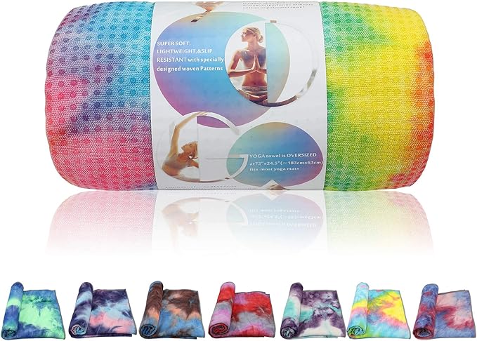 Yoga Towels Non Slip Hot Yoga Towel Skidless Waffle Texture100% Absorbent Odorless Microfiber Yoga Blanket Standard Sized 24 x72 in Mat Towel,for Hot Yoga Bikram Pilates (Pink & Blue & Yellow)-FlexoryFit